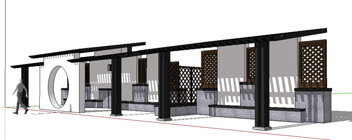 某现代中式风格详细亭子廊架设计su模型