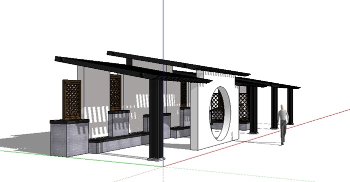 某现代中式风格详细亭子廊架设计su模型