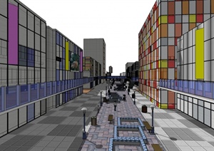 现代风格商业街sketchup建筑模型
