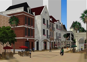 某欧式商业街建筑及景观设计SU(草图大师)模型
