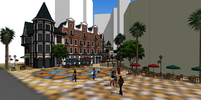 某欧式商业街建筑及景观设计su模型