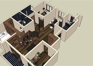 某现代风格两室两厅一厨两卫住宅室内装饰设计SU(草图大师)模型