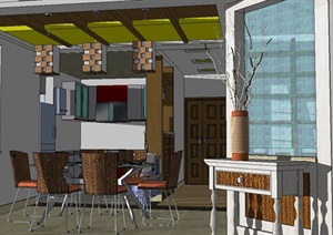某日式风格住宅餐厅室内装饰设计SU(草图大师)模型