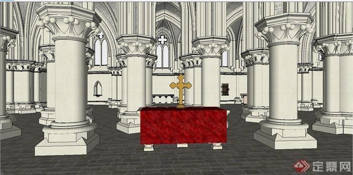 某欧式风格教堂室内装饰设计SU模型(1)