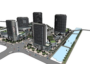 某现代风格城市中心综合建筑设计SU(草图大师)模型