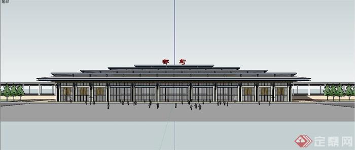 某现代中式风格火车站建筑设计SU模型(2)
