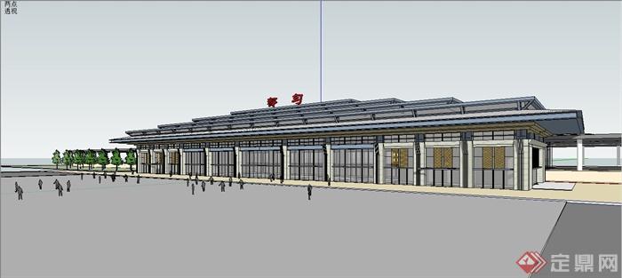 某现代中式风格火车站建筑设计SU模型(3)