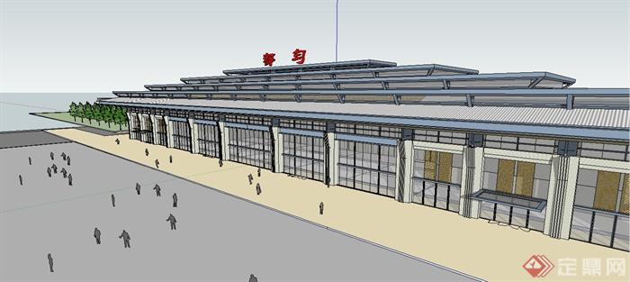 某现代中式风格火车站建筑设计SU模型(5)