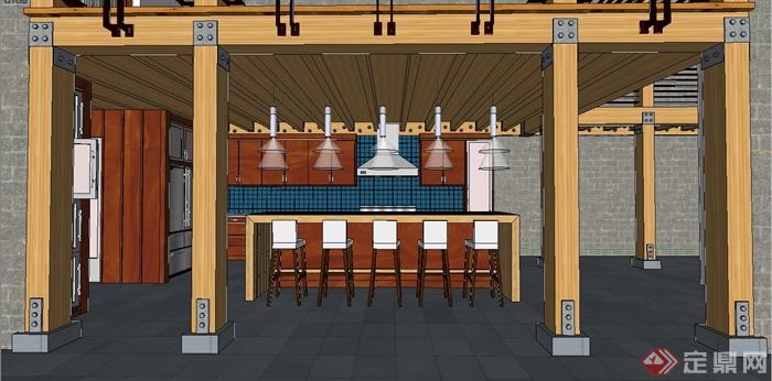 某现代中式风格酒吧室内装饰设计SU模型(4)