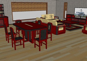 某精致现代中式风格客厅餐厅室内装饰设计SU(草图大师)模型