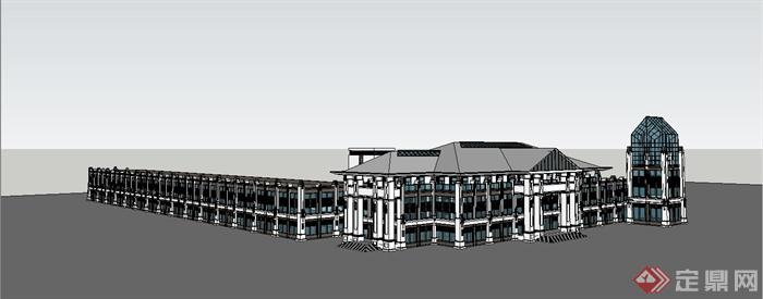 某精致新古典风格会所休闲建筑设计SU模型(1)