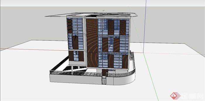 某现代风格简约独栋别墅住宅建筑设计SU模型(3)