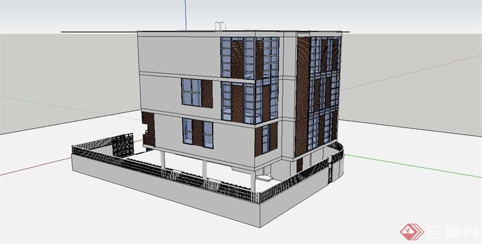 某现代风格简约独栋别墅住宅建筑设计SU模型(4)