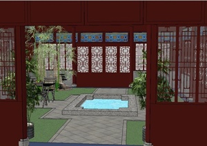 某古典中式风格四合院庭院景观规划设计SU(草图大师)模型