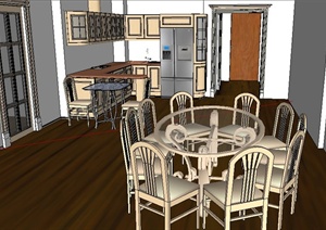 简约中式厨房及餐厅室内设计SU(草图大师)模型