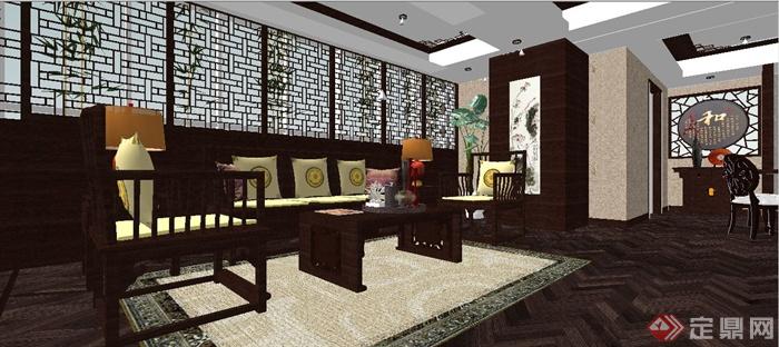 古典中式厨房及客餐厅室内装修su模型(2)