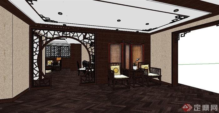 古典中式厨房及客餐厅室内装修su模型(3)