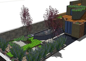 现代长形小庭院景观设计SU(草图大师)模型