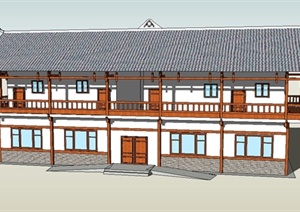 某现代中式风格酒楼餐饮建筑设计SU(草图大师)模型
