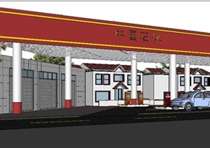 简约二层加油站建筑SU(草图大师)模型