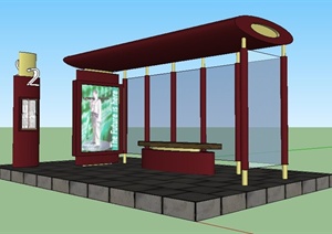 暗红色公交站台设计SU(草图大师)模型