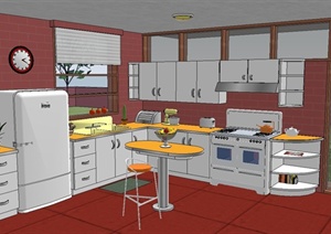 某现代风格住宅厨房空间装饰设计SU(草图大师)模型
