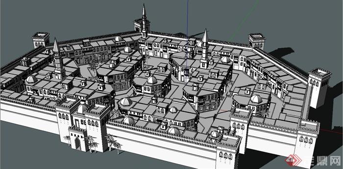 阿拉伯城堡建筑设计SU模型(5)