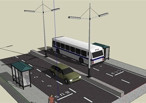 某现代风格精致公交站设计SU(草图大师)模型