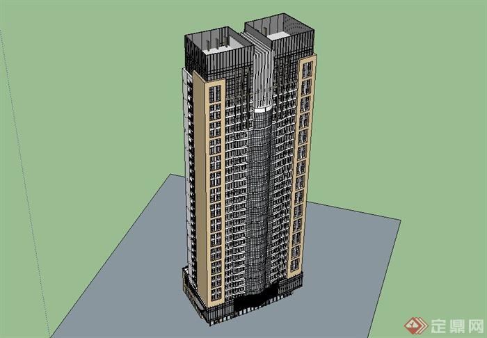 某简约现代风格高层商住楼建筑设计SU模型(2)