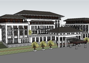 现代中式政府大楼办公楼建筑设计SU(草图大师)模型