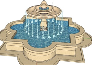 简欧风格跌水水池设计SU(草图大师)模型