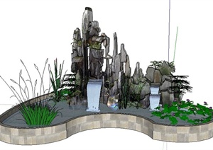 假山及水池设计SU(草图大师)模型