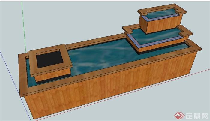 简约长方体木质水池su模型(1)