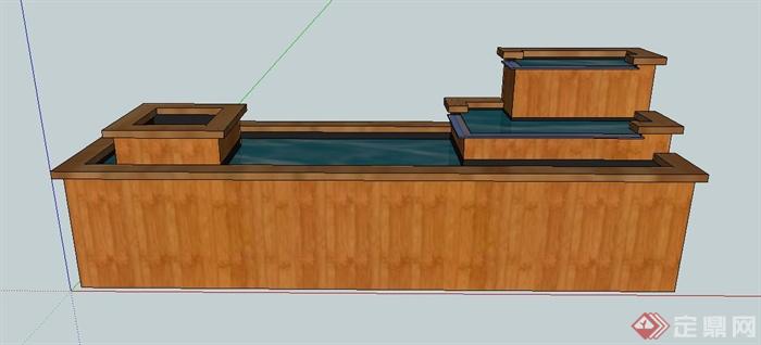 简约长方体木质水池su模型(3)