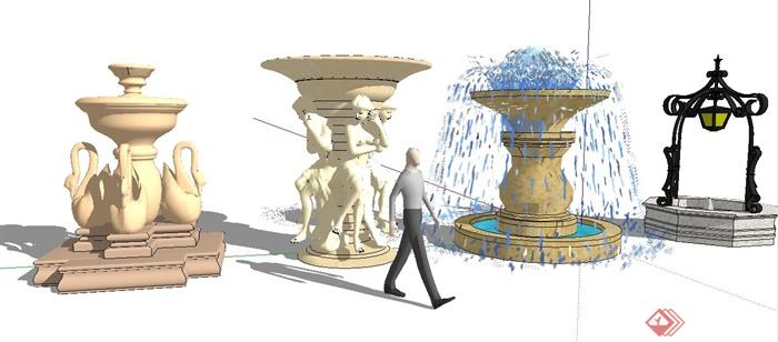 欧式喷泉水池、水井、水钵su模型(1)