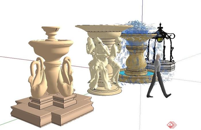欧式喷泉水池、水井、水钵su模型(2)