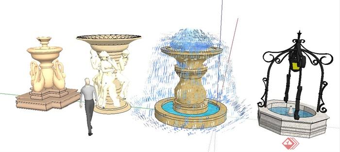 欧式喷泉水池、水井、水钵su模型(3)