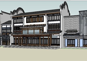中式风格茶楼酒楼建筑设计SU(草图大师)模型