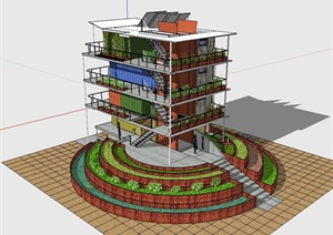 现代风格以集装箱为元素的宾馆建筑SU(草图大师)模型