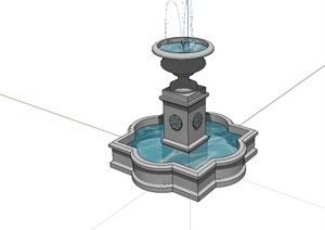 某现代风格景观水景喷泉小品设计SU(草图大师)模型