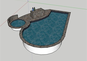 某现代风格泳池水景设计SU(草图大师)模型