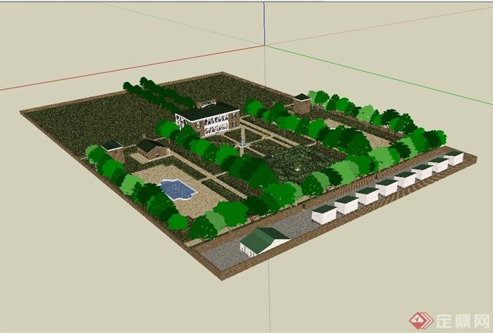 某歐式風格私人莊園別墅建築su模型[原創]