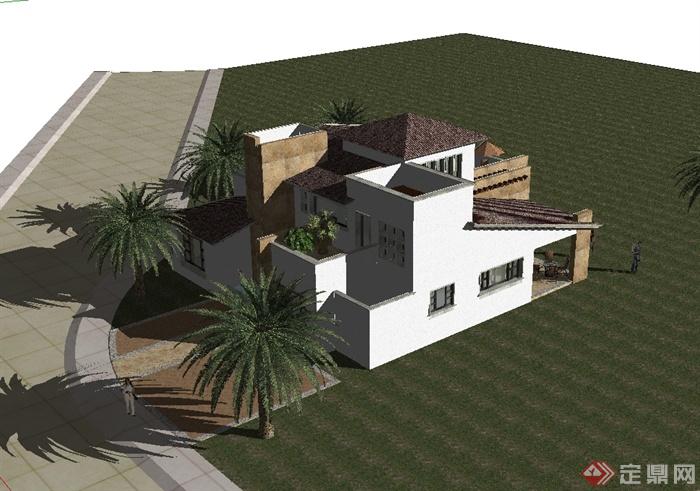 某美式风格独栋详细别墅建筑设计SU模型(3)