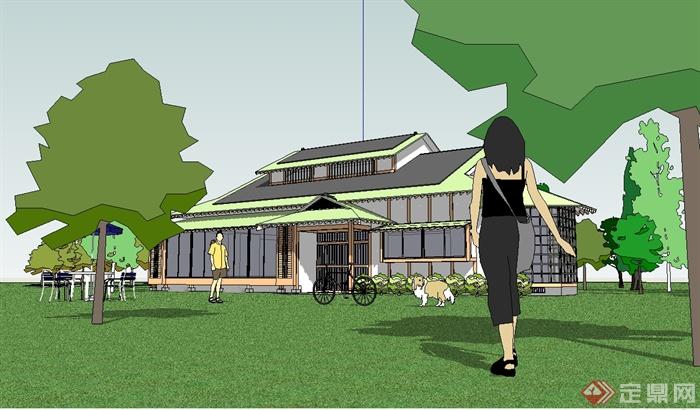 日式风格详细别墅建筑设计SU模型(1)