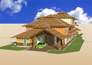 东南亚风格详细私人别墅建筑设计SU(草图大师)模型