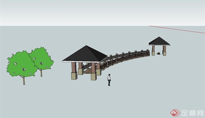 某欧式风格详细景观亭及过河桥设计su模型(2)