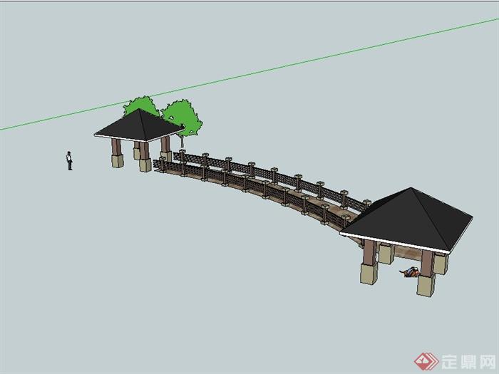 某欧式风格详细景观亭及过河桥设计su模型(3)