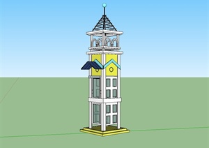 某美式风格详细景观塔楼设计SU(草图大师)模型