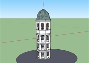 某美式风格多层景观塔楼设计SU(草图大师)模型