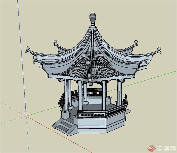 古典中式风格八角景观亭设计su模型(2)